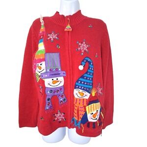 Vintage Tiara International Christmas‎ Sweater Large Gems Sequins Beads Artsy